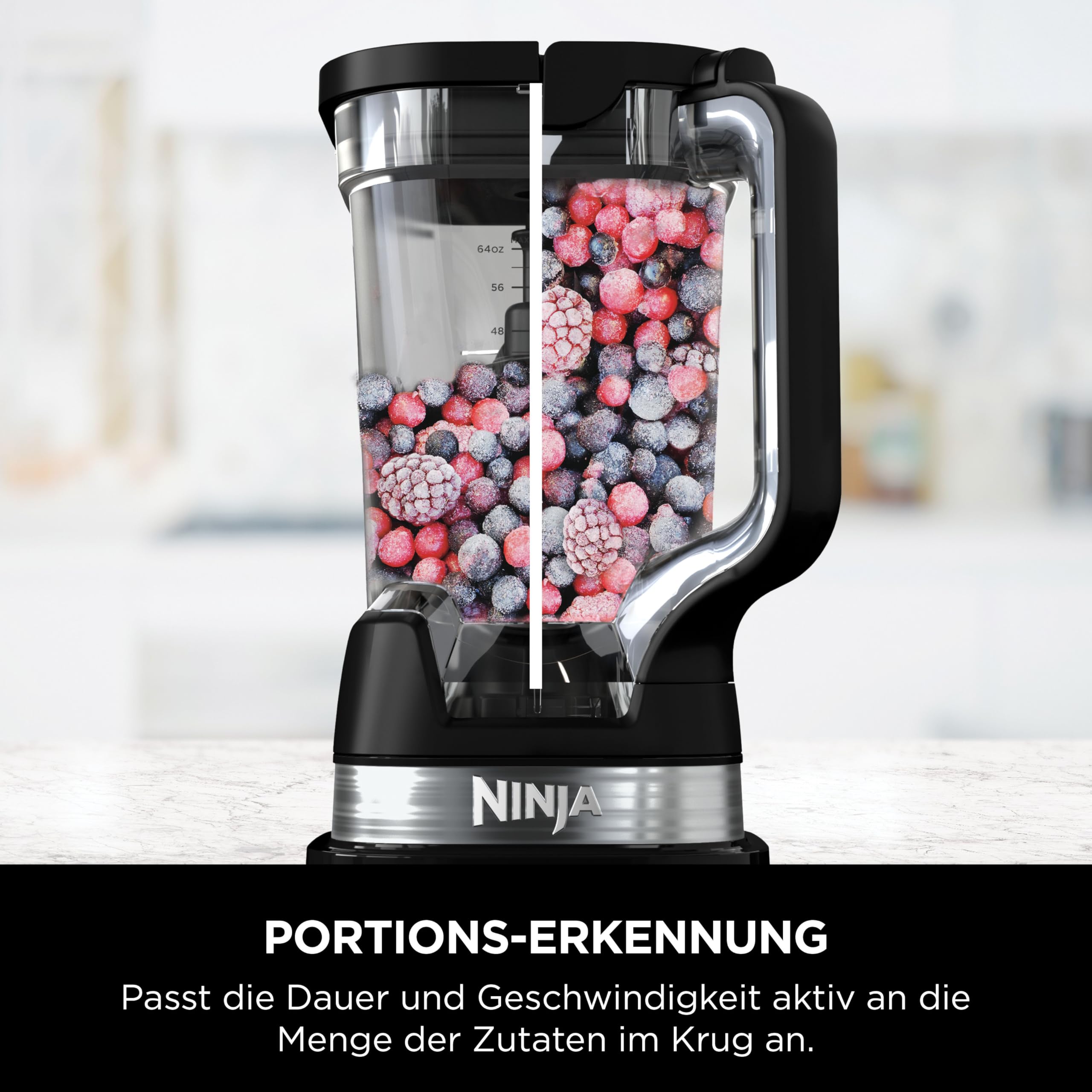 Ninja Detect Power Mixer Pro / Blender / Smoothie Maker, 1200 W, 2 L Krug (1,9 L max. Fassungsvermögen), kraftvoller Mixer für Smoothies, Hacken von Gemüse & Mixen von Frozen Drinks, schwarz, TB201EU