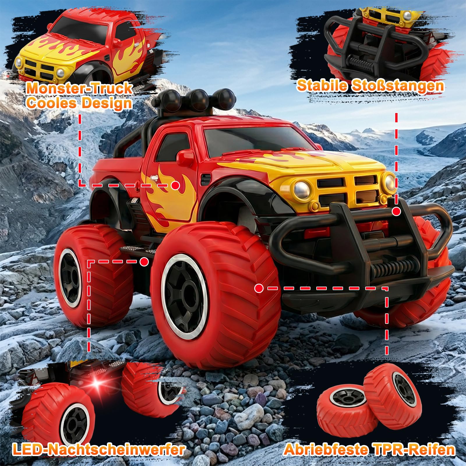 Pup Go Monster Truck RC Auto mit Licht, ferngesteuertes Auto für Kinder ab 3 Jahren, robustes Mini Offroad Spielzeug, Geschenk für Jungen & Mädchen
